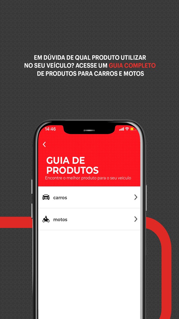 Imagem de divulgação do Motul Expert: o celular com o guia de produtos, que separa carros e motos